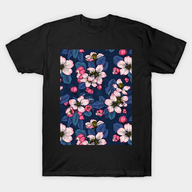 Apple blossom on dark blue T-Shirt by katerinamk